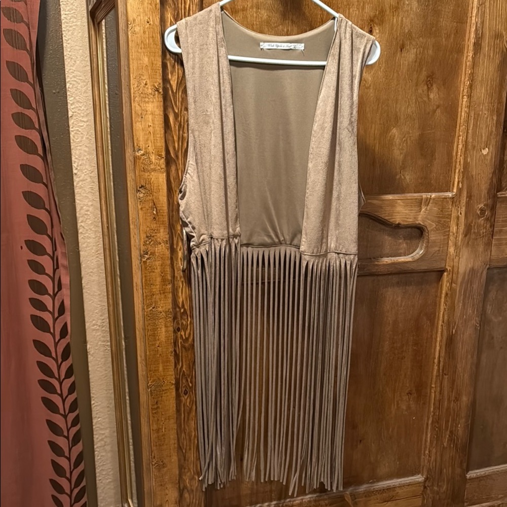 Tan Fringe Cardigan Vest
